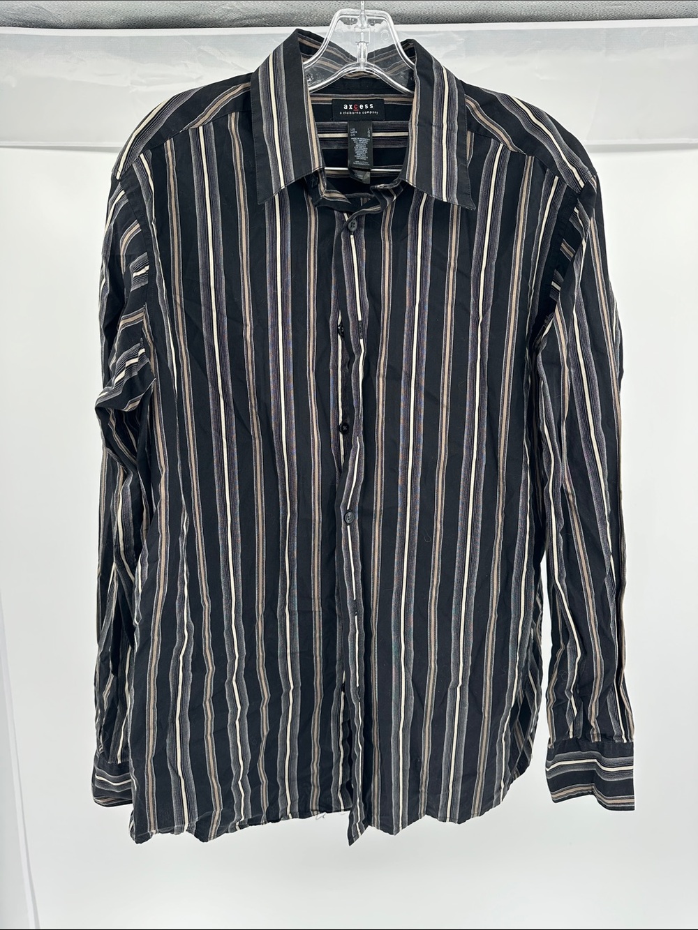 Axcess Black Vertical Stripe Button-Down Shirt